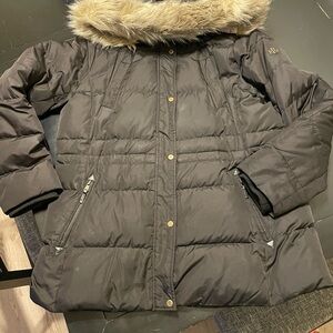 Polo Ralph Lauren Black Puffer Jacket with Faux Fur Trim